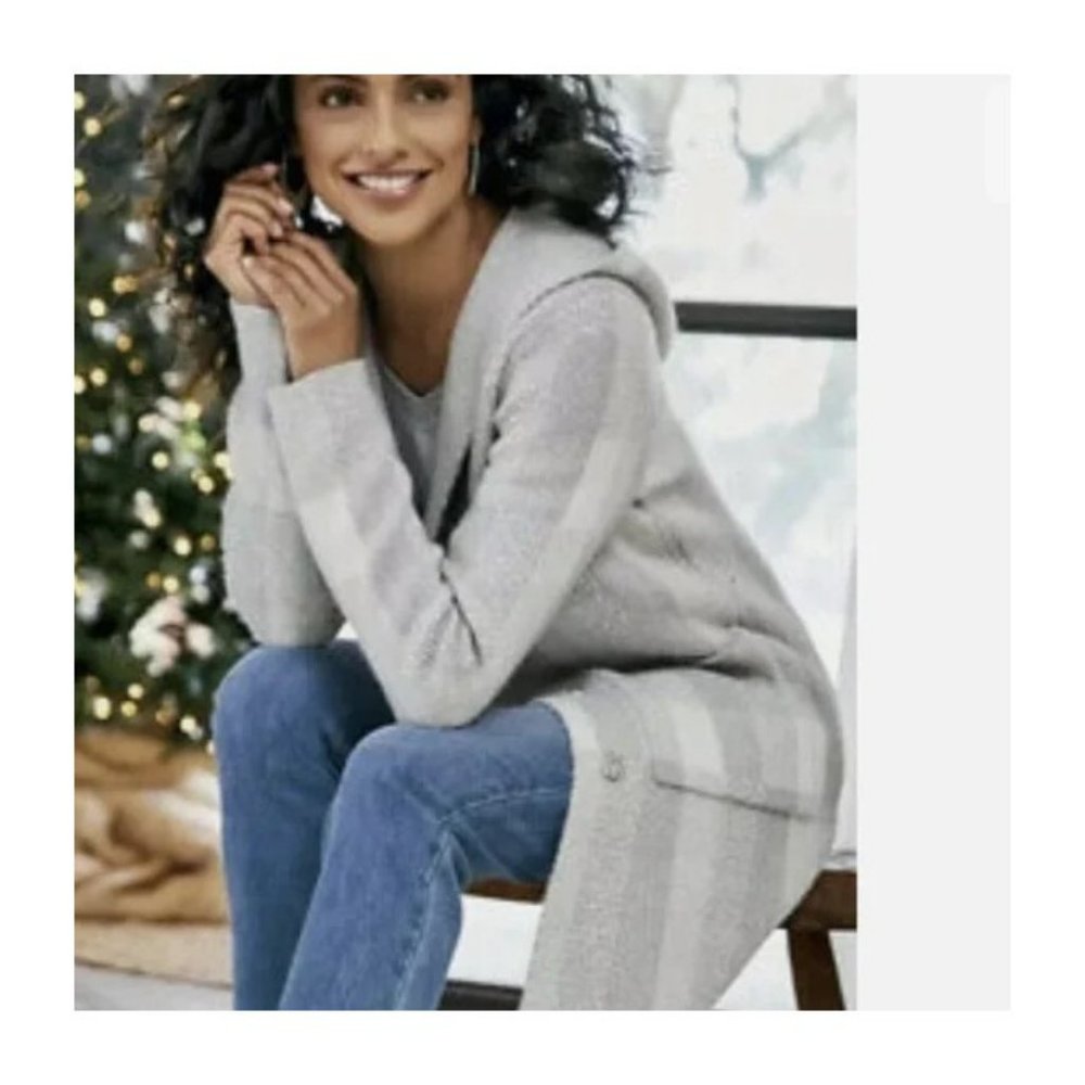 Soft Surroundings Plaid First Fall Hood Sweater Coat